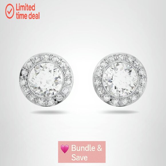 Sparkling Crystal Stud Earrings Rhodium Plated 3/8 Inch